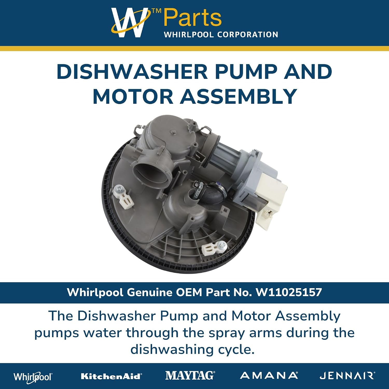 Whirlpool W11025157 Genuine OEM Dishwasher Pump and Motor Assembly Replacement Part - Replaces W10837401 and W11184516