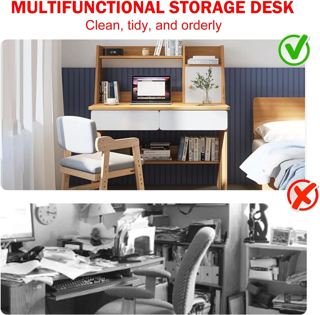 Small Computer Desk with Drawers, Stand Up Desk with Storage Shelves, Work Desk for Home Office for Bedroom, Office, Dormitory (80 * 50 * 100cm)