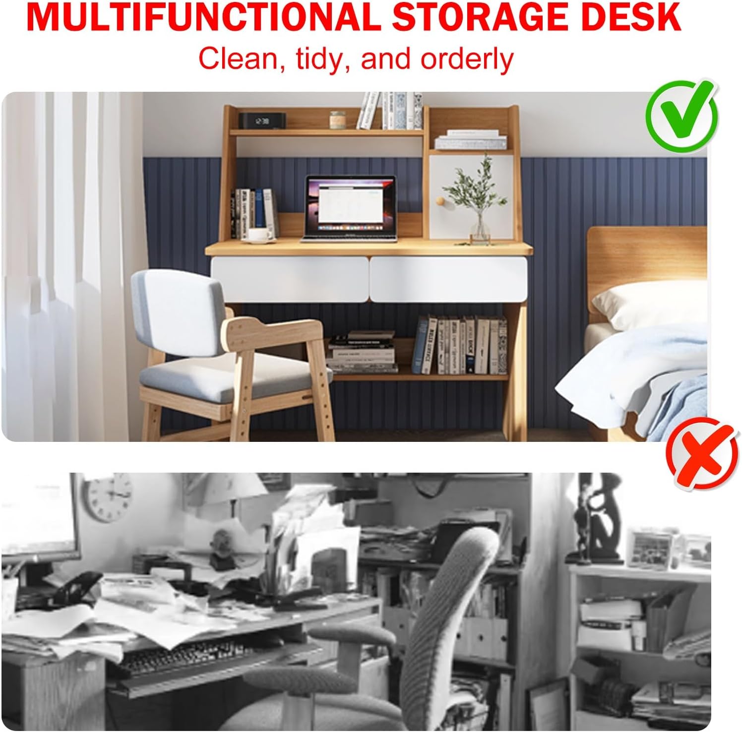 Small Computer Desk with Drawers, Stand Up Desk with Storage Shelves, Work Desk for Home Office for Bedroom, Office, Dormitory (80 * 50 * 100cm)