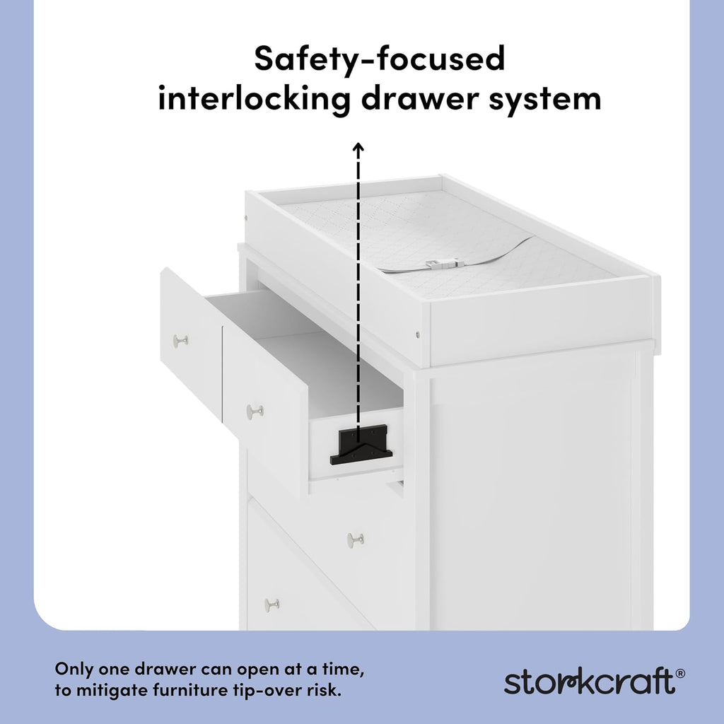 Storkcraft Horizon 3 Drawer Chest with Changing Topper (White) – GREENGUARD Gold Certified, Includes Removable Changing Table Topper, Chest of Drawers for Nursery & Kids Bedroom