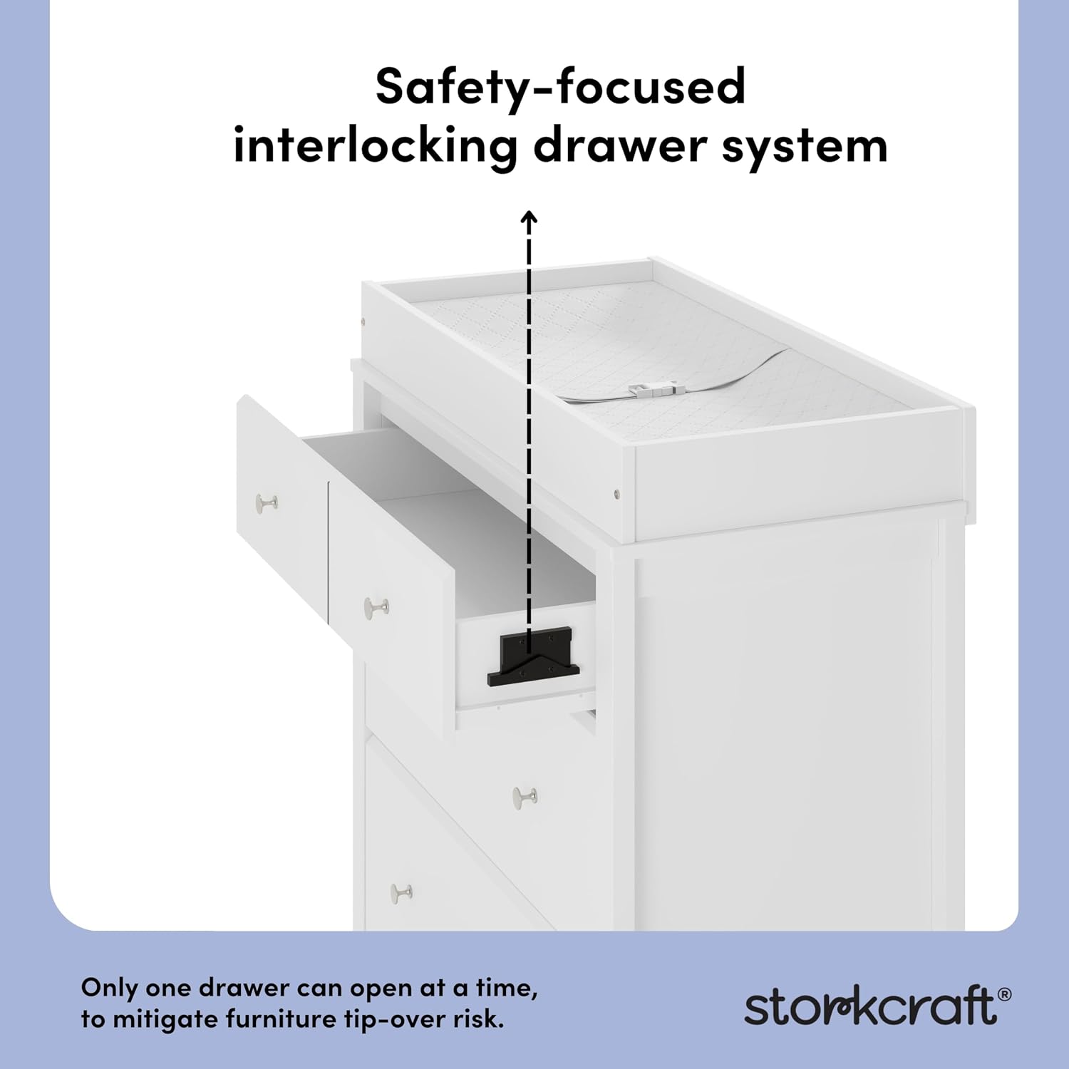 Storkcraft Horizon 3 Drawer Chest with Changing Topper (White) – GREENGUARD Gold Certified, Includes Removable Changing Table Topper, Chest of Drawers for Nursery & Kids Bedroom