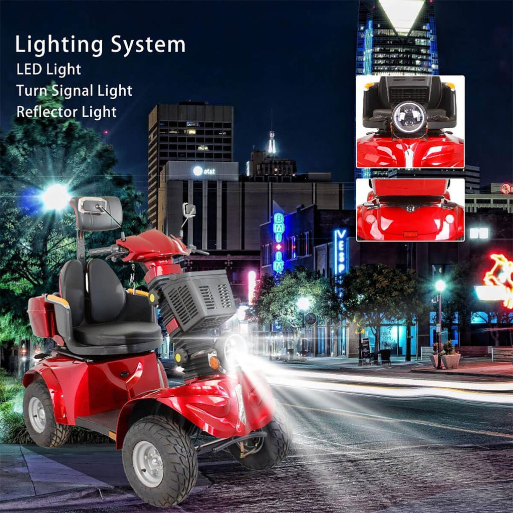 Mobility Scooters for Seniors & Adults 600lbs Capacity, Heavy Duty 4-Wheel 3-Speed Electric Powered Wheelchair Device 1000W All Terrain, Elderly-Lockbox Adjustable Seat (DJD Red 1000W)