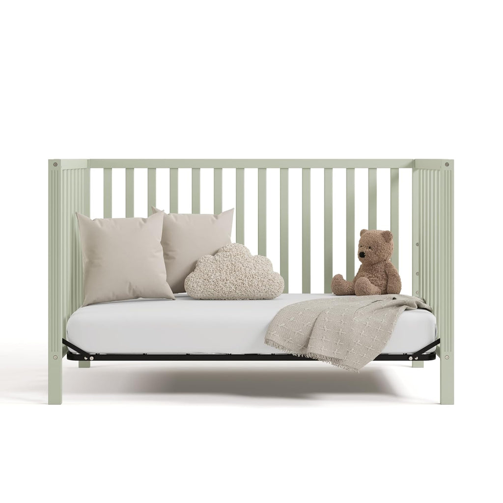 Storkcraft Morningside 5-in-1 Convertible Crib – GREENGUARD Gold Certified, Fits Standard Crib Mattress, Converts to Toddler Bed, Daybed and Full Bed, 4 Adjustable Mattress Heights (Sage)