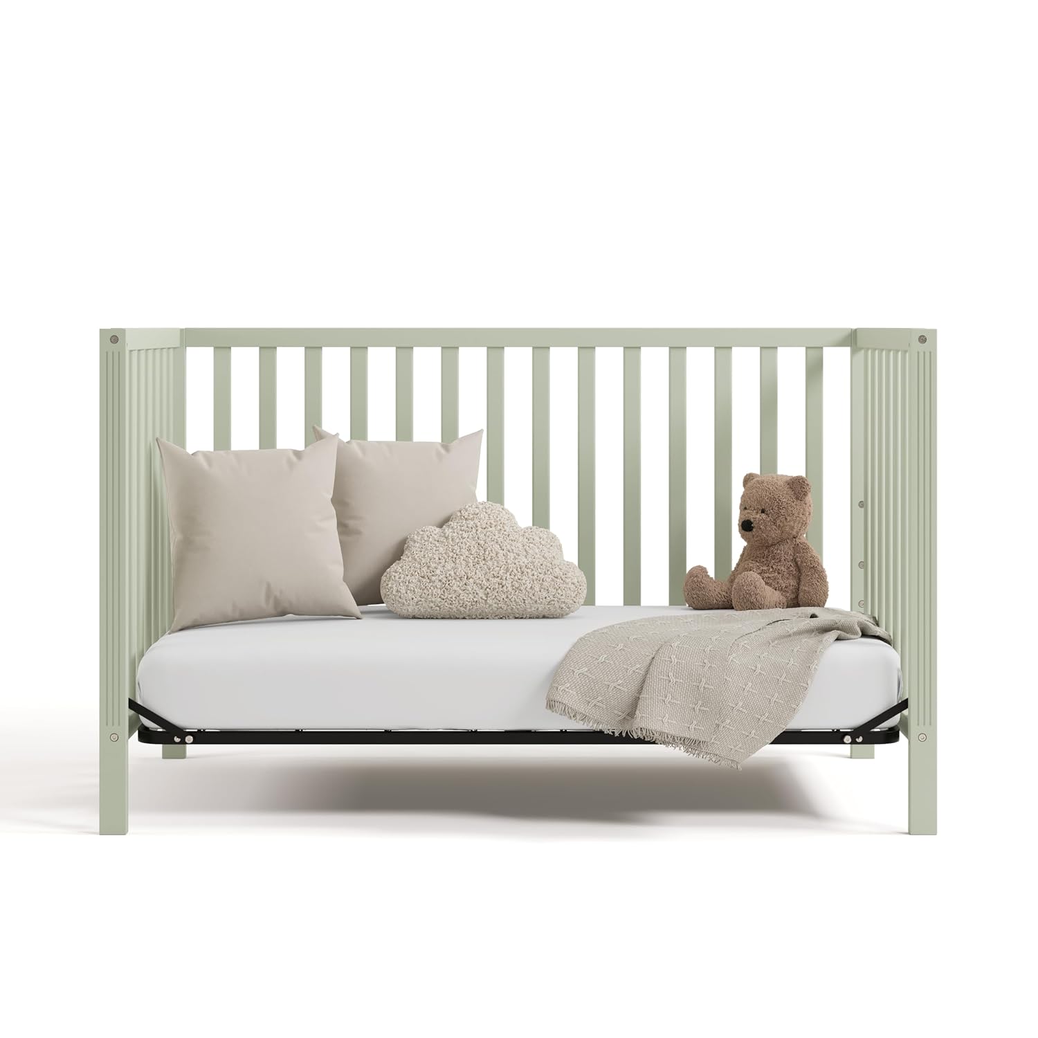 Storkcraft Morningside 5-in-1 Convertible Crib – GREENGUARD Gold Certified, Fits Standard Crib Mattress, Converts to Toddler Bed, Daybed and Full Bed, 4 Adjustable Mattress Heights (Sage)