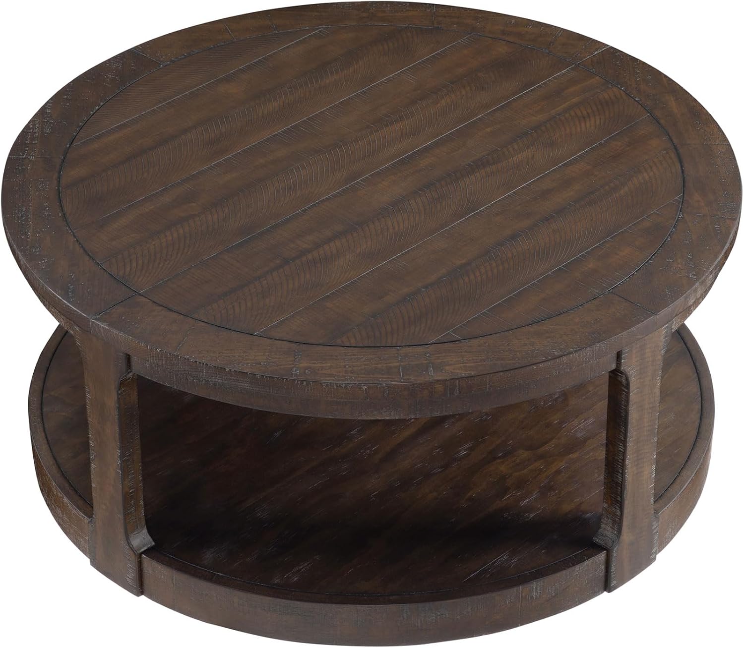 JUSTONE 40' Round Coffee Table for Living Room,2 Tier Traditional Round Circle Wooden Center Coffee Table,Rustic Industrial Coffee Table for Apartment, Easy Assembly (Brown)
