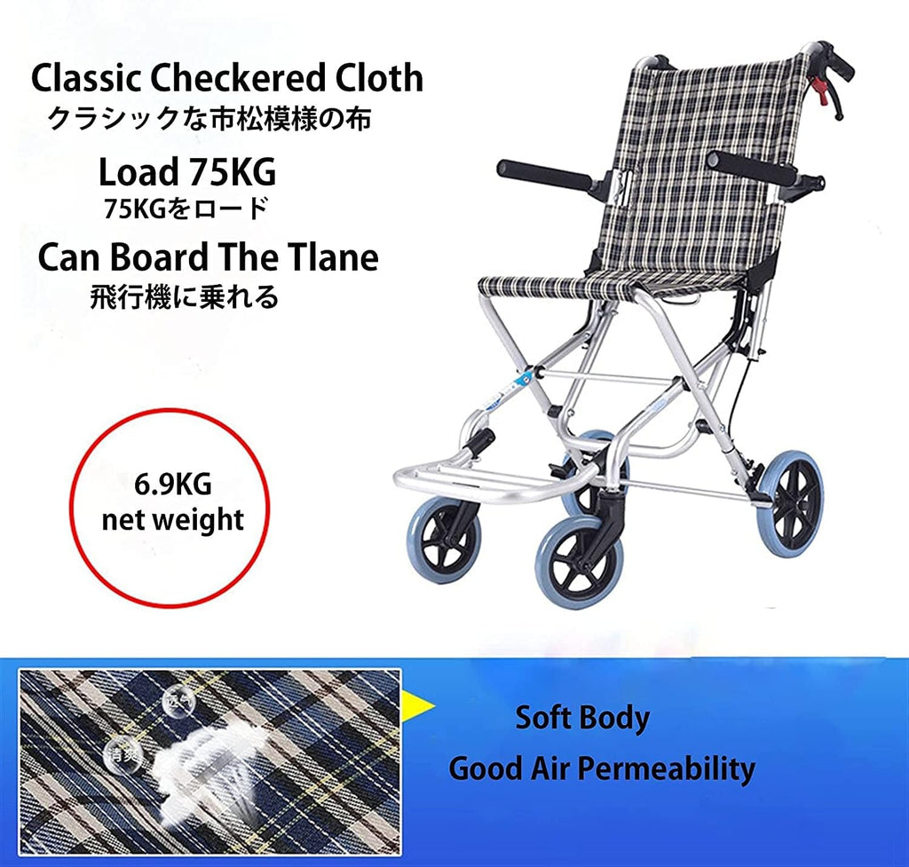 Folding Transport Chair with Footrests - Adult Wheelchair for Travel and Storage with 8-Inch Wheels, Foldable and Portable Disability Aid