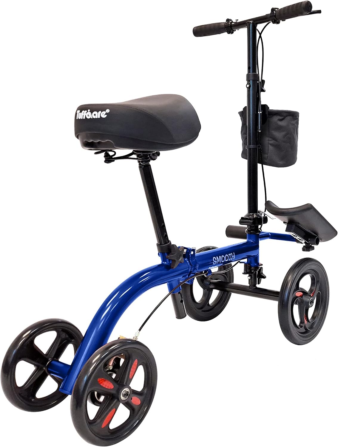 Smooth Seated Knee Scooter, Slow Propelled Steerable Mobility Knee Walker Crutches, Wheelchair Alternative with Dual Brakes, Fits Height of 5'2'-6'3' (Solid Rubber Tires, Cobalt Blue)