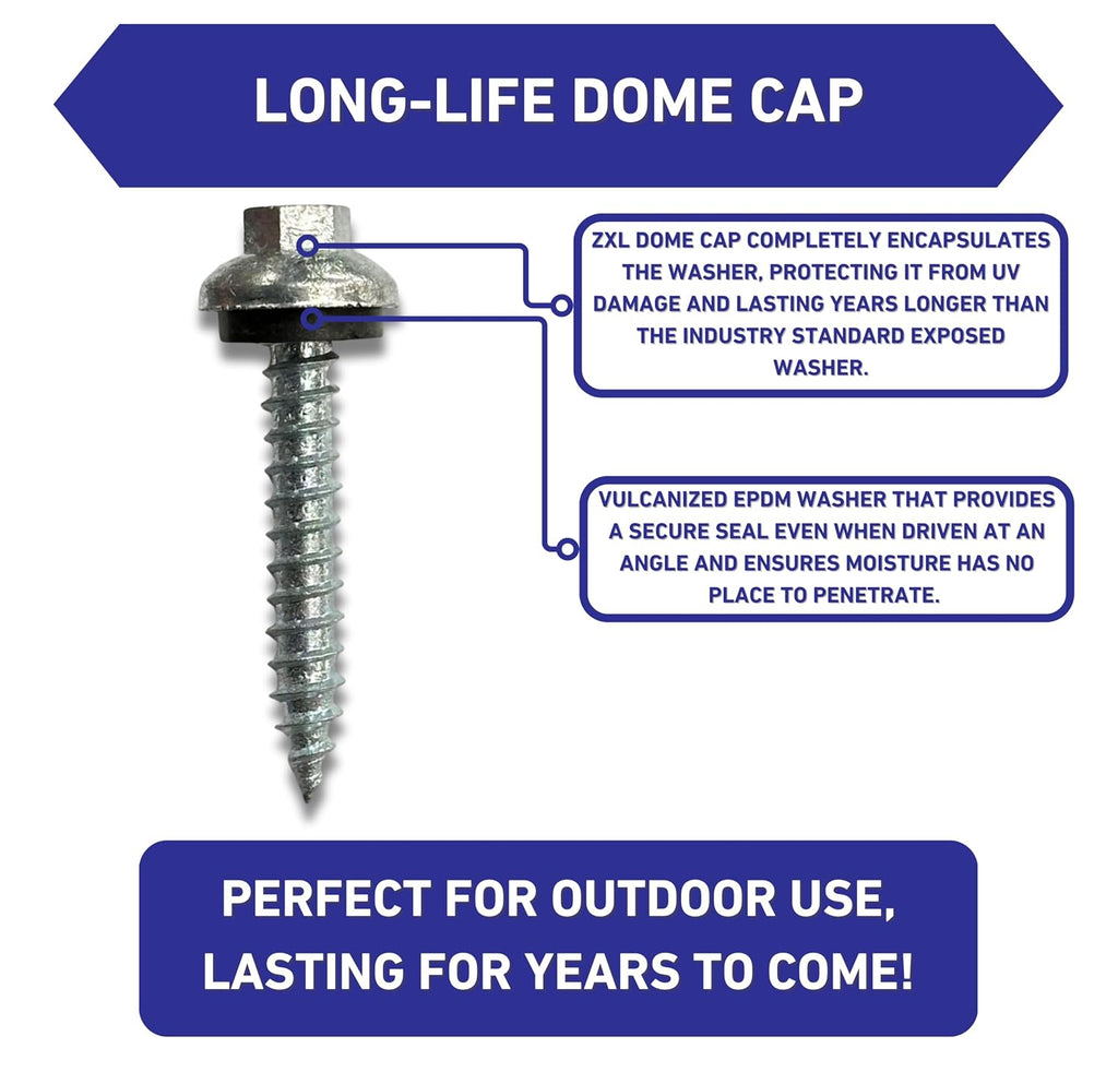 EAGLE 1 Long-Life Metal Roofing Screws: #14 x 1.5 Dome Cap Metal Roofing Screws (250-Count), Self-Tapping Tip, EPDM Washer, Multiple Colors/Includes 5/16' Magnetic Hex Bit Driver (Ash Gray, 250)