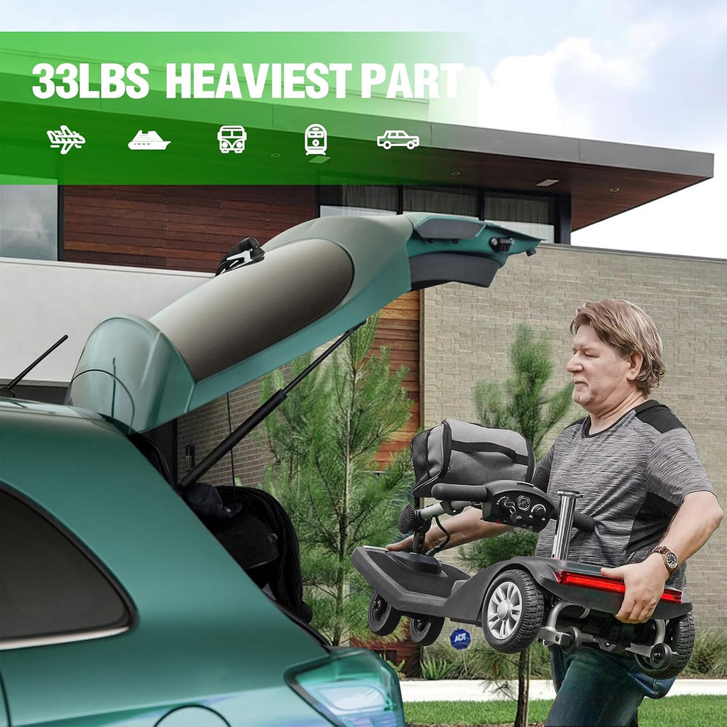 Mobility Scooters for Seniors & Adults 350 Lb Weight All Terrain,Lightweight 4-Wheel Powered Mobile Scooter,Foldable Disability Electric Wheelchair,Luxury Seat,w/Led Lights,15Miles,5MPH,Black