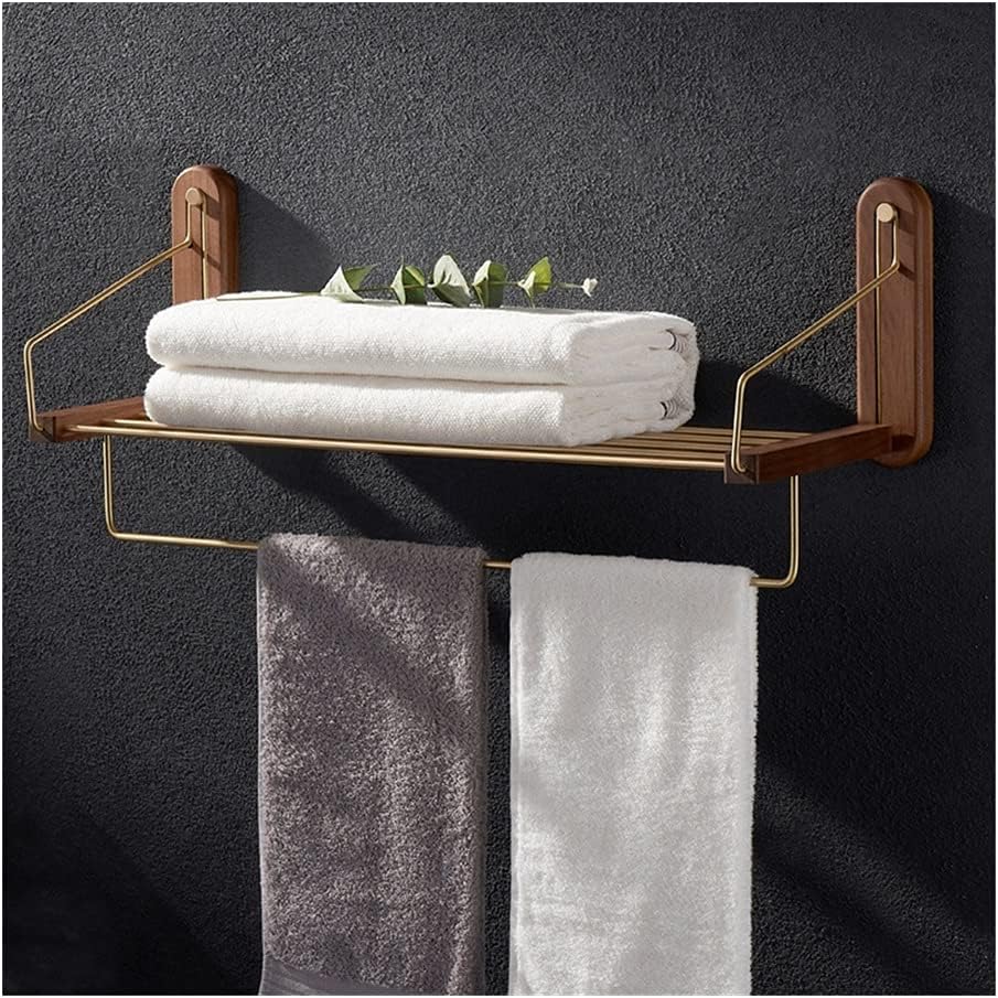 LSLYTQ Towel Rail Rack Towel Rack, Bathroom Towel Holder, Bathroom Shelf, Wall-Mounted Brass Storage Rack, Perforated Solid Wood Towel Bar for Bathroom Kitchen