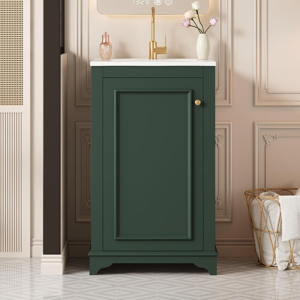 Merax 20' Narrow Bathroom Vanity with Ceramic Sink, Freetanding Modern Single Vanity Set with Soft Closing Door and Adjustable Shelf (Green)
