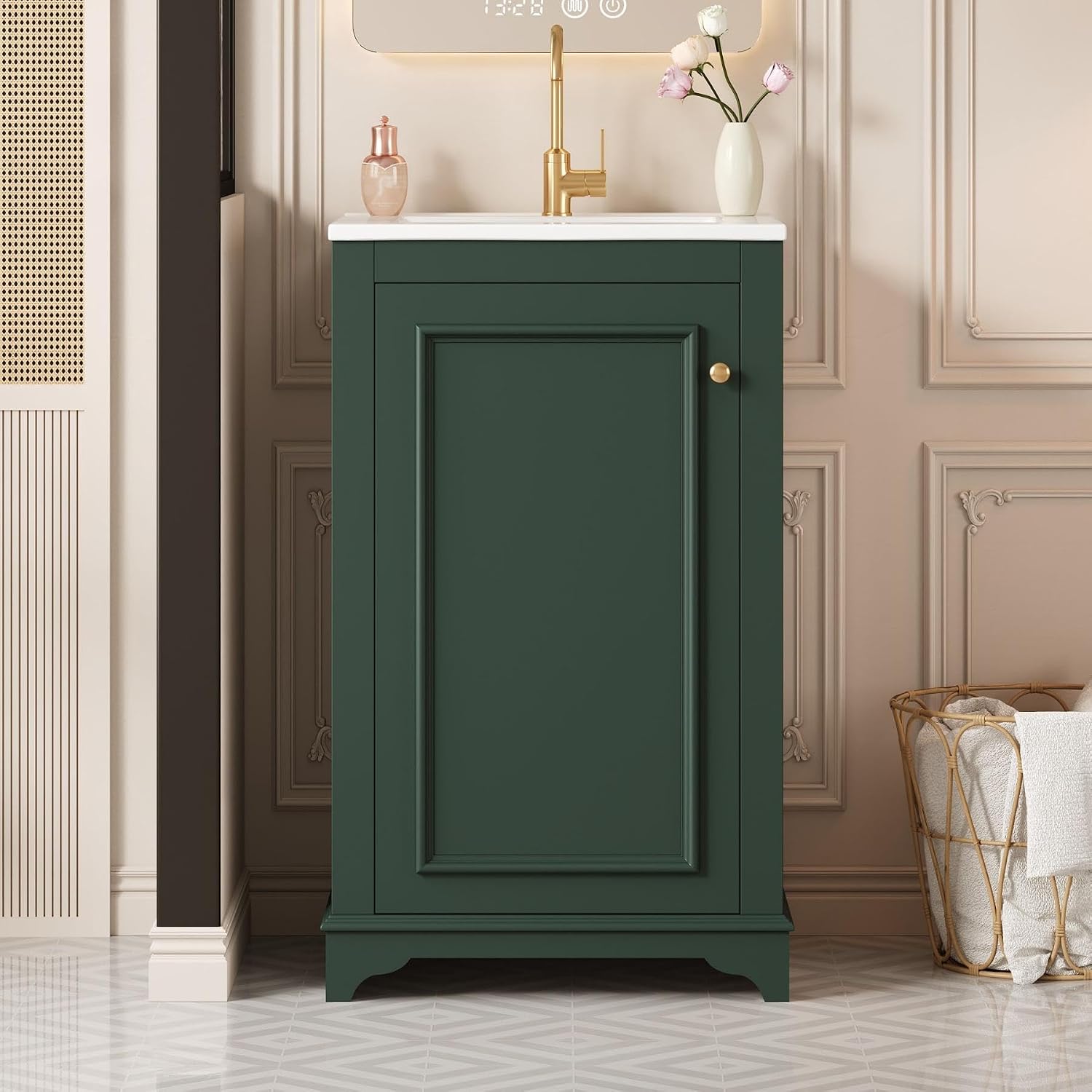 Merax 20' Narrow Bathroom Vanity with Ceramic Sink, Freetanding Modern Single Vanity Set with Soft Closing Door and Adjustable Shelf (Green)