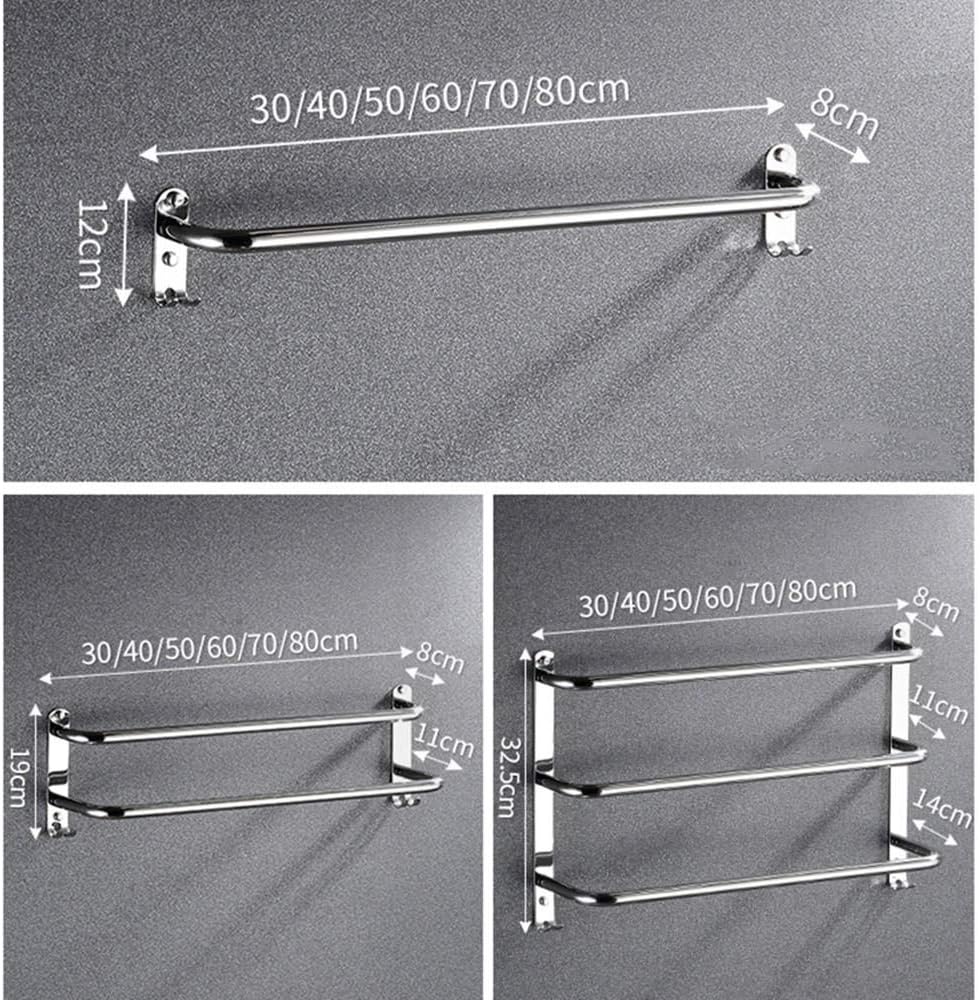 Towel Rack 304 Stainless Steel Towel Shelf Towel Rail Self Adhesive Wall Mounted Towel Bar 30/40/50-60/70/80cm for Kitchen Bathroom-Double_rod-50CM (Three Rod)