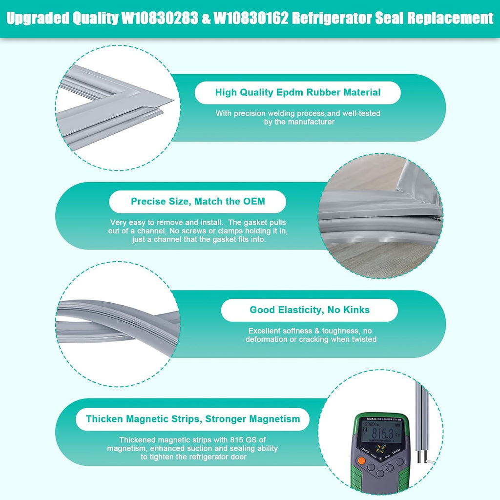Upgraded W10830162 (Right) & W10830283 (Left) Refrigerator French Door Seal Gaskets Part for Whirlpool Refrigerator Gasket Seal Replacement for Kitchen-Aid & Ken-more Parts Replace Door Seal