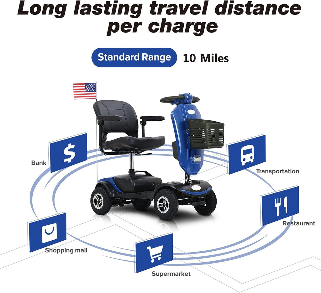 Mobility Scooters for Seniors & Adults 400 Lb Weight All Terrain,Heavy Duty 4-Wheel Powered Scooter,Foldable Mobile Disability Electric Wheelchair,Luxury Seat and Front Rear Led Lights,Blue