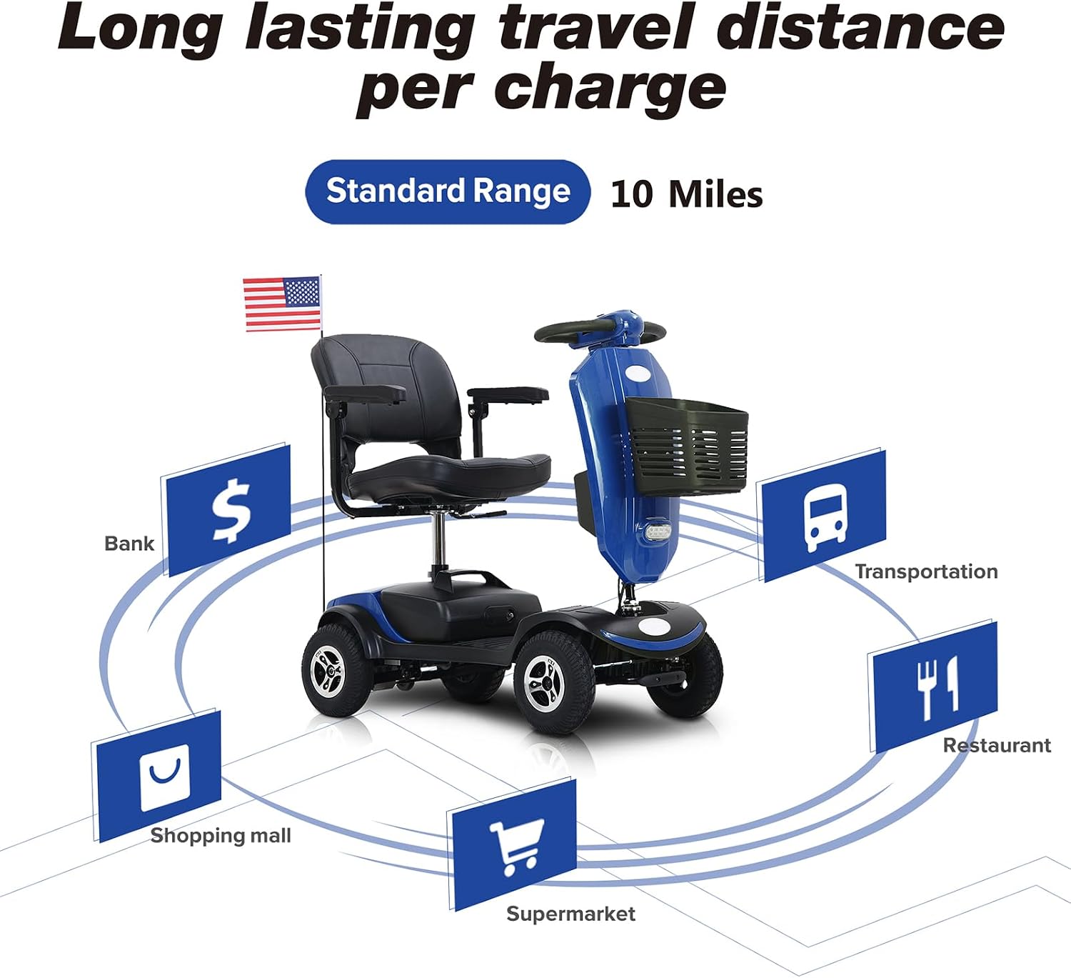 Mobility Scooters for Seniors & Adults 400 Lb Weight All Terrain,Heavy Duty 4-Wheel Powered Scooter,Foldable Mobile Disability Electric Wheelchair,Luxury Seat and Front Rear Led Lights,Blue