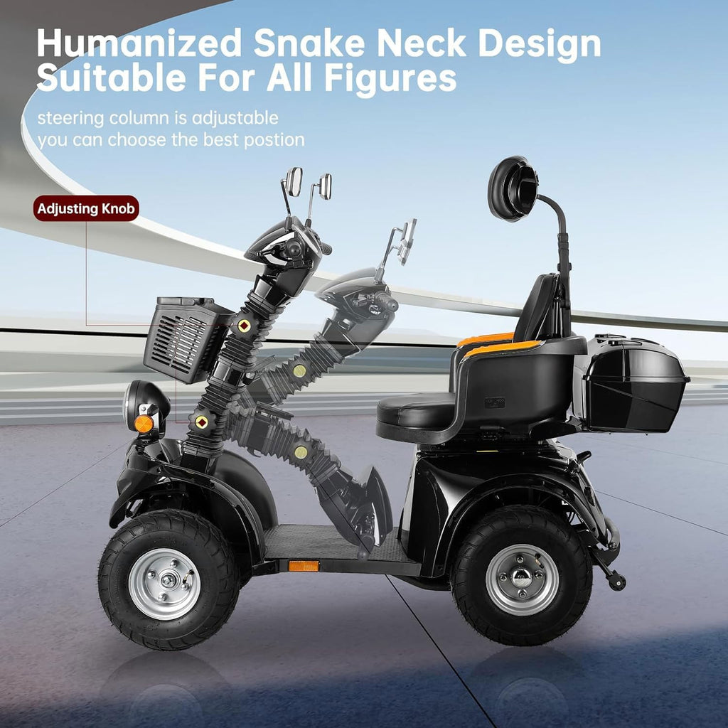 Mobility Scooters for Seniors & Adults 600lbs Capacity, Heavy Duty 4-Wheel 3-Speed Electric Powered Wheelchair Device 1000W All Terrain, Elderly-Lockbox Adjustable Seat (DJD Black 1000W)