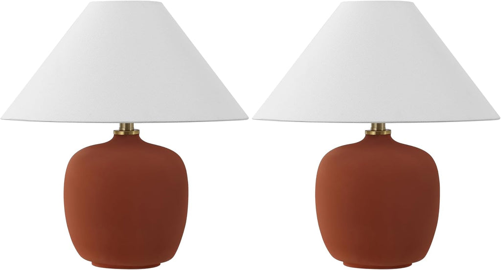 JONATHAN Y 18.25' Matte Wine Red Minimalist Table Lamps Set of 2 for Bedroom, White Linen Shade, Modern Scandinavian Bedside Lamps for Living Room Nightstand, LED Bulbs Included (JYL5600C-SET2)