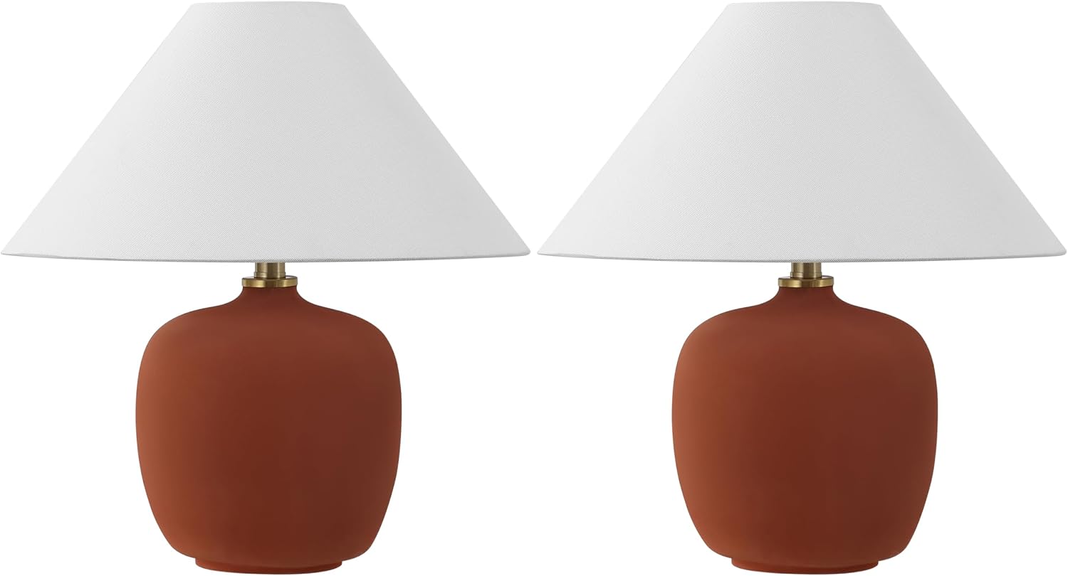JONATHAN Y 18.25' Matte Wine Red Minimalist Table Lamps Set of 2 for Bedroom, White Linen Shade, Modern Scandinavian Bedside Lamps for Living Room Nightstand, LED Bulbs Included (JYL5600C-SET2)