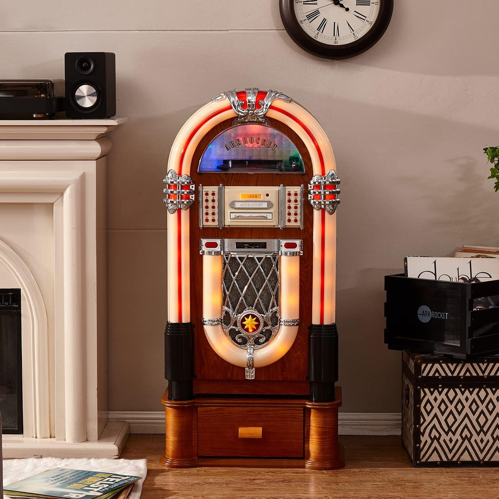 Arkrocket Full Size Jukebox Vinyl Record Player Bluetooth USB SD CD Player Radio Retro Turntable Classic Jukebox (Taurus + Stand - Classic)
