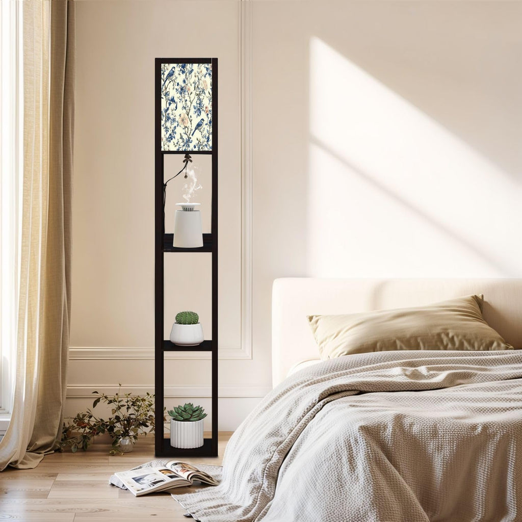 Floor Lamp with Shelves Toile De Jouy Vintage Floral Seamless Pattern 13 Featuring delicate Standing Tall Lamp USB Ports & Power Outlet Modern Corner Lamp Nightstand Light for Living Room Bedroom