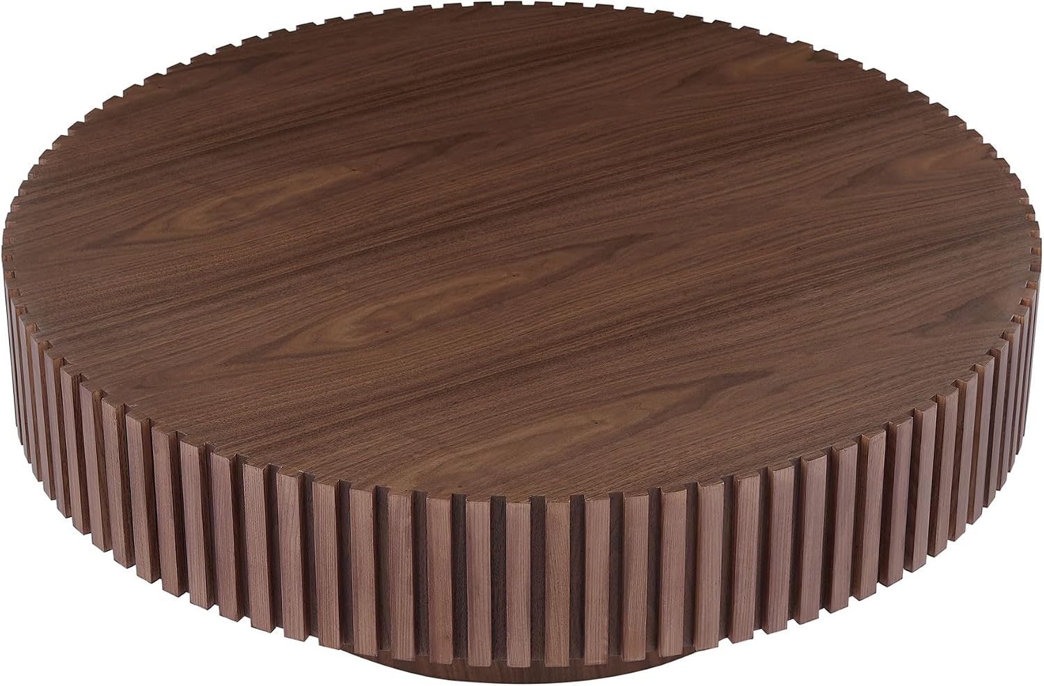 JUSTONE 31.49' Round Coffee Table, Farmhouse Wood Accent Table for Living Room,Circle Drum Coffee Table with Handcrafted Relief for Apartment ø31.49'' x 13.77''H (Walnut)