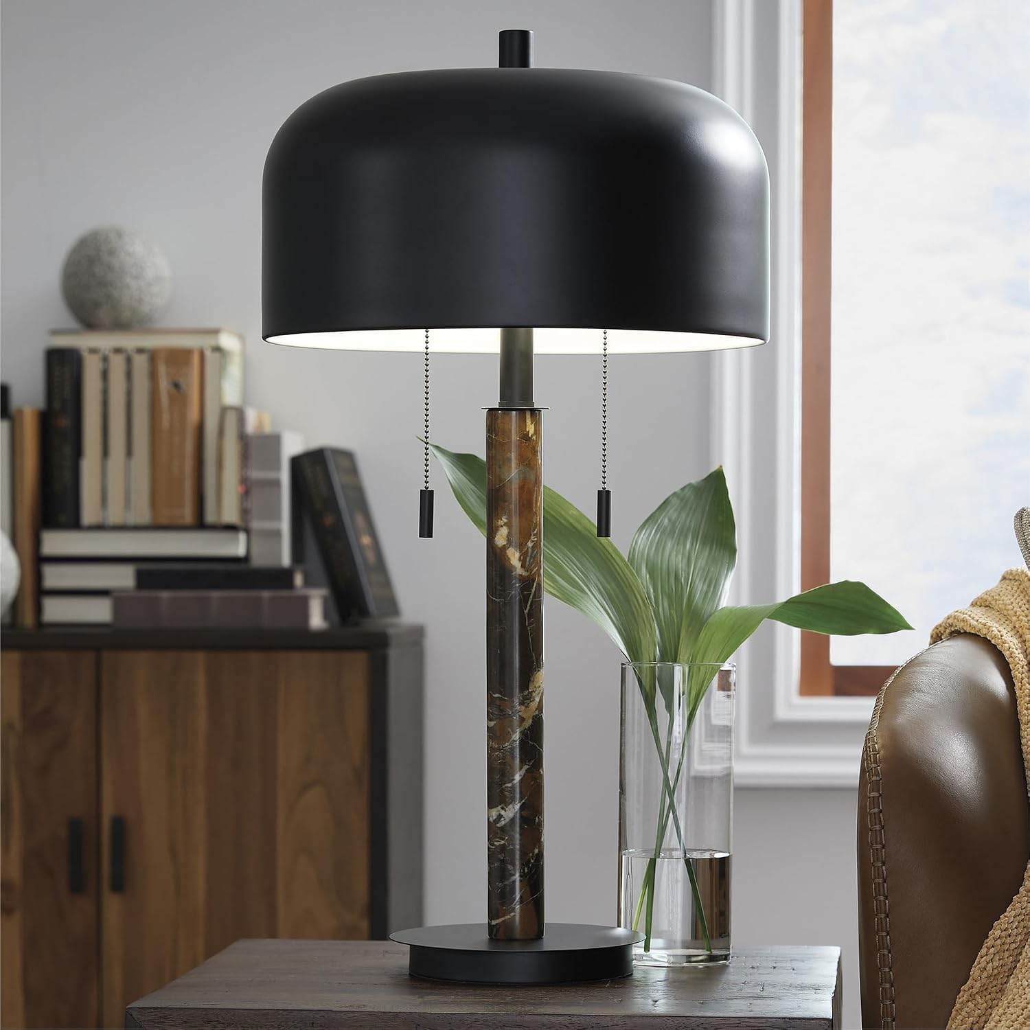 Signature Design by Ashley Alanbert Industrial Metal Table Lamp with On/Off Pull-Chain Switch, Light Brown & Black