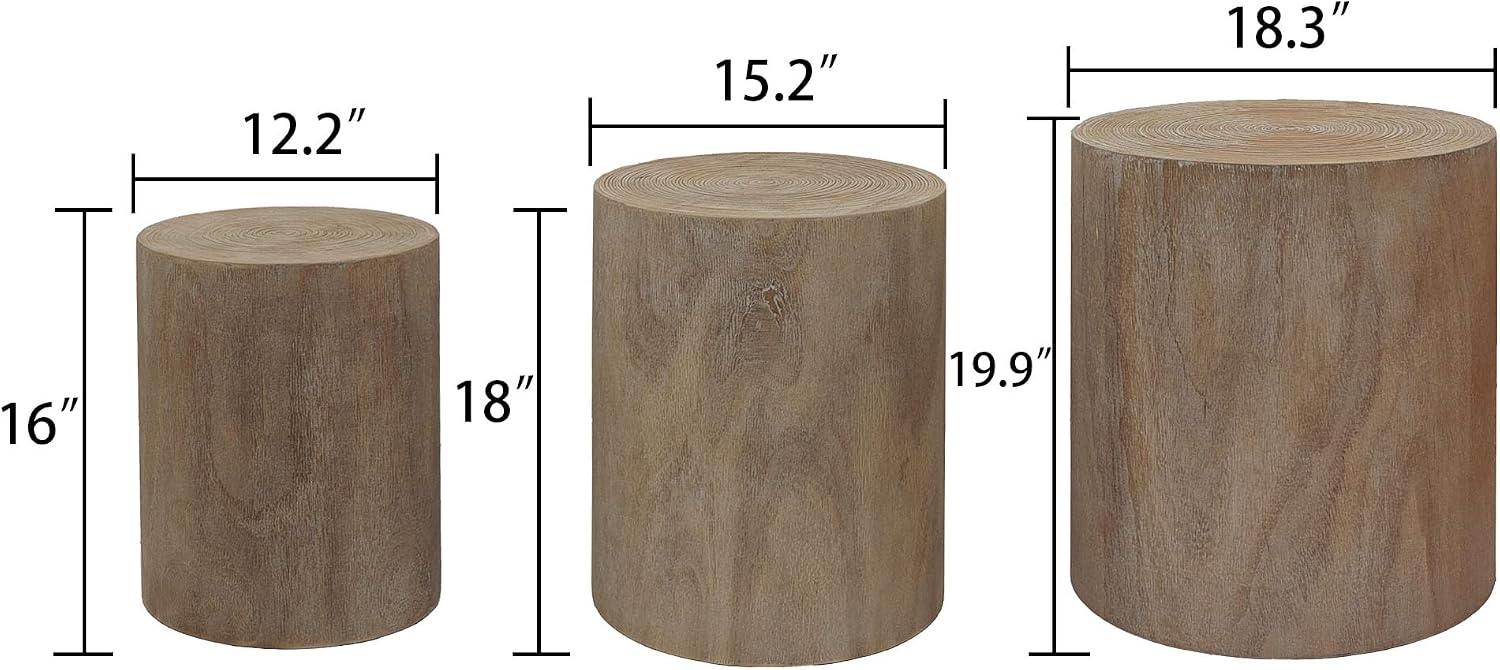 WILLIAMSPACE Round Nesting Coffee Table Set of 3, Modern Wood Coffee Tables Accent Circle Side Table for Living Room, Farmhouse, No Assembly, 18.3' + 15.2' + 12.2' (Natural Wood Wash)