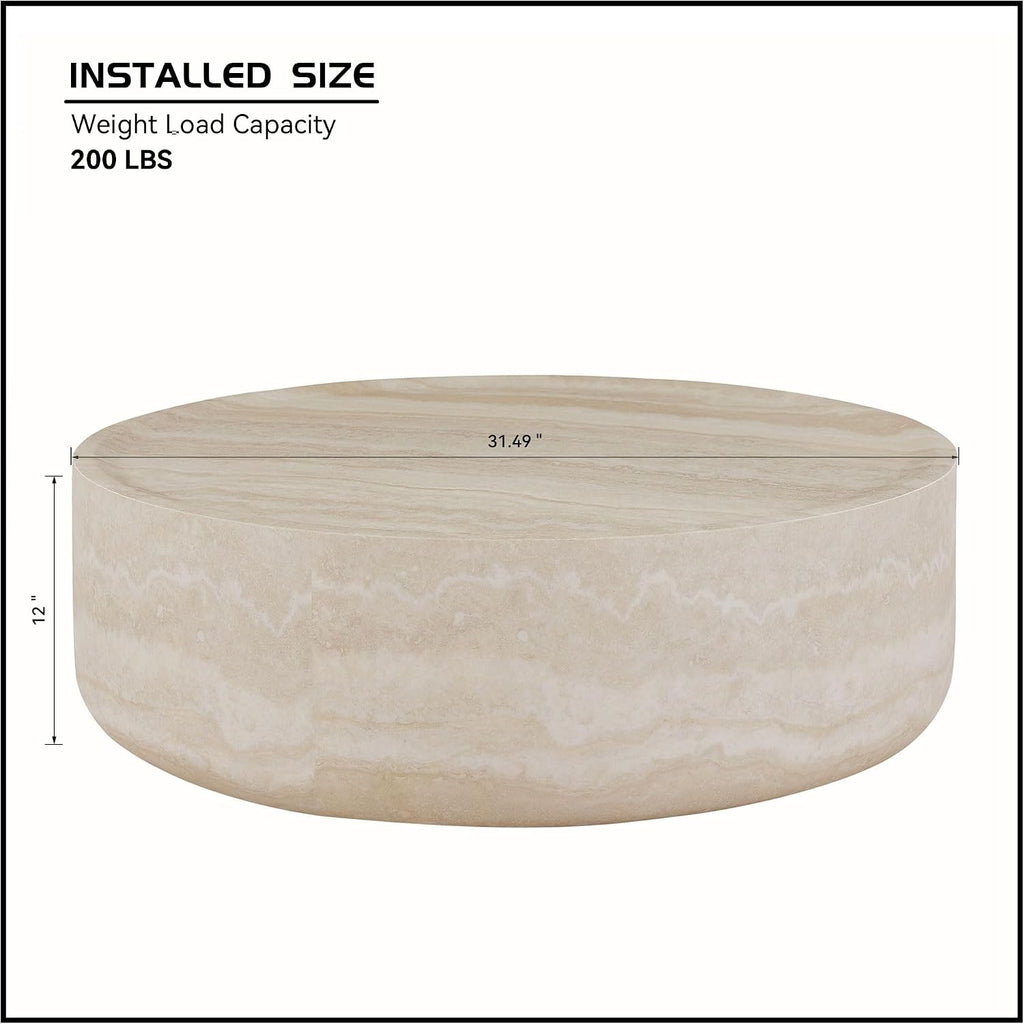 JUSTONE 31.49' Round Coffee Table, Modern Marble Faux Pattern - Minimalist Accent Table for Living Room,Office