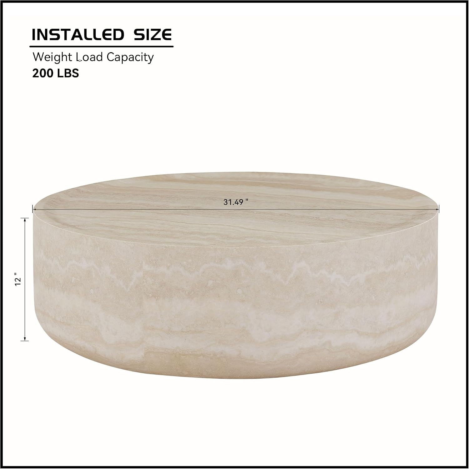 JUSTONE 31.49' Round Coffee Table, Modern Marble Faux Pattern - Minimalist Accent Table for Living Room,Office