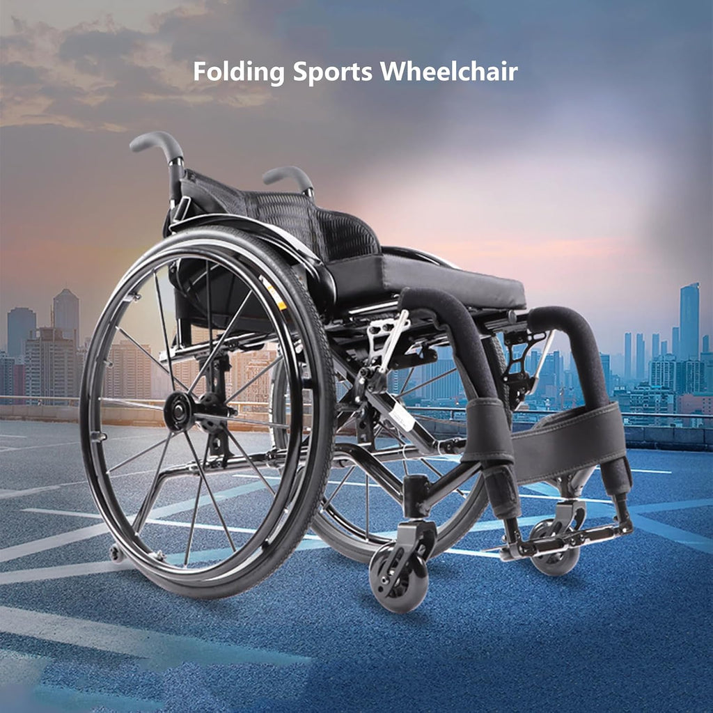 Lightweight Sports Wheelchair,Aluminum Alloy Wheelchair,Sports Folding Transport Wheelchair,Adult Self-propelled Portable Wheelchair,Handbrakes Quick Release Rear Wheels Anti-Tip Wheels(Black,36cm/14.