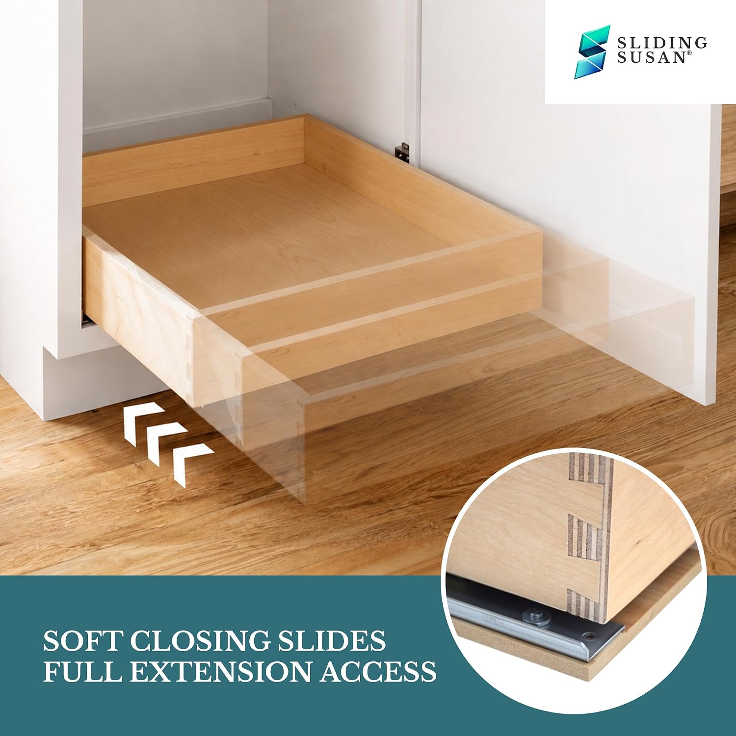 SlidingSusan 9 Ply Baltic Birch Pull Out Cabinet Drawer Organizer 12 Inch Wide x 18 Inch Deep Soft Close Sliding Shelf for Kitchen Cabinets, Pantry & Storage Areas, Heavy Duty Wooden Pullout Inserts