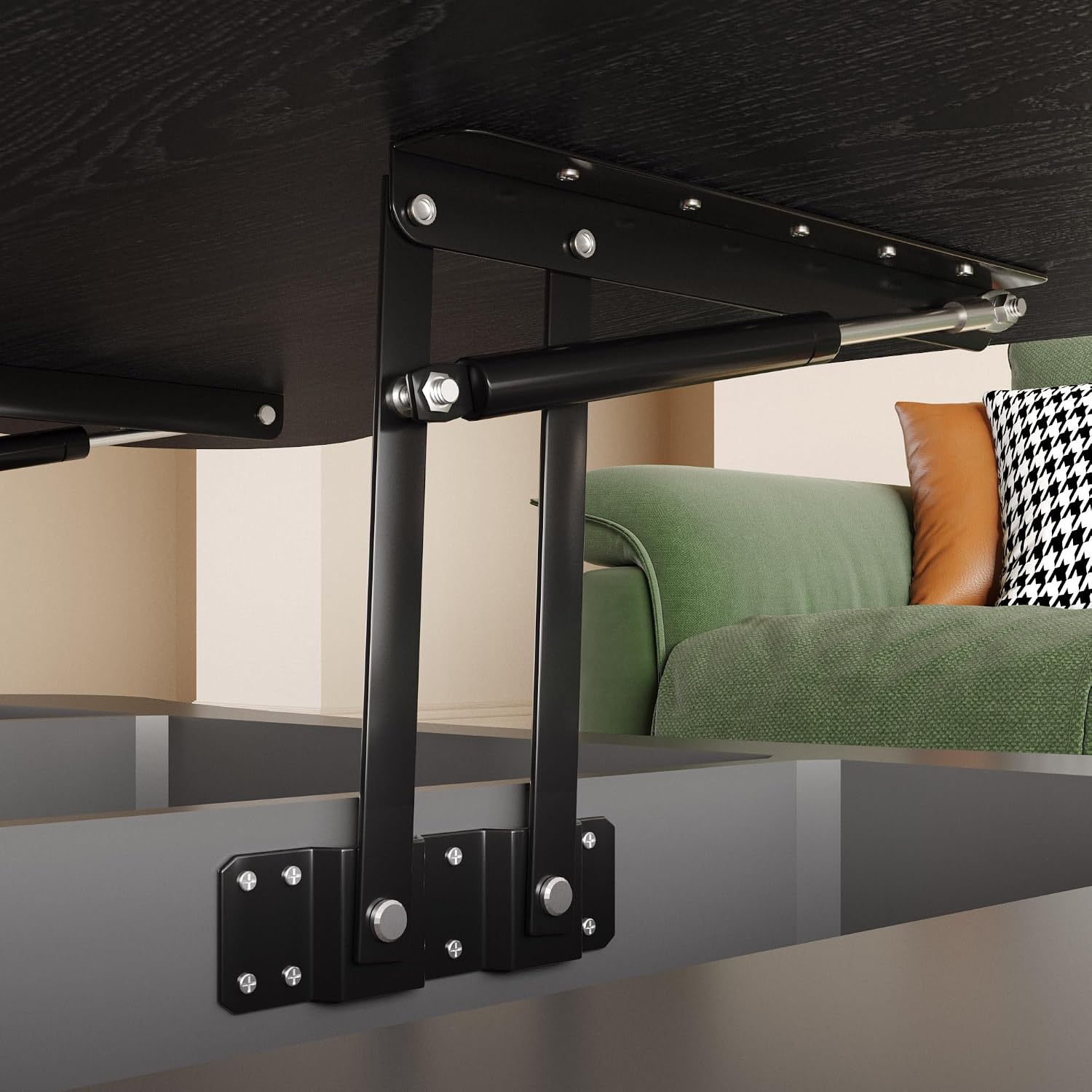 42' Cloud Fluted Lift Top Coffee Table with Hidden & Open Storage, Modern Center Table with Hydraulic Raising Mechanism, Irregular Shape Tea Table with Curved Safety Corners, Black