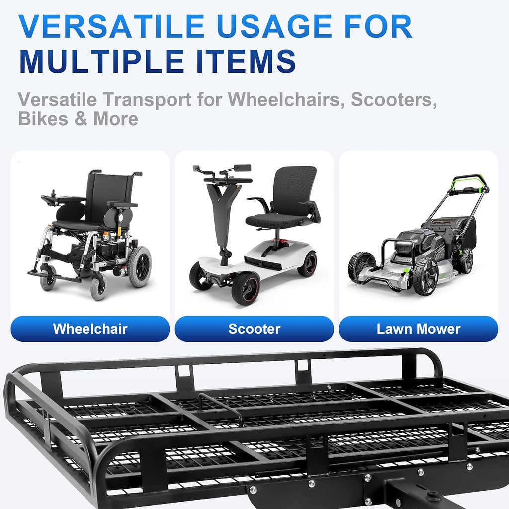 Foldable Cargo Carrier, 800 LBS Load Hitch Cargo Carrier with Reflective Strips & Straps & Alloy Steel Structure, Mobility Scooter Carrier for Outdoor Enthusiasts and Disability Aid