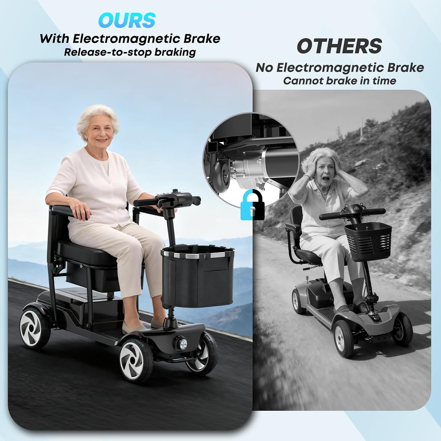 Mobility Scooters, Lightweight Electric Scooters for Seniors&Adults | 49lb Aluminum Frame with Removable Battery, Foldable Motorized Scooters for Trips, Shopping, Daily Use, Lacquer Black, 10 Ah