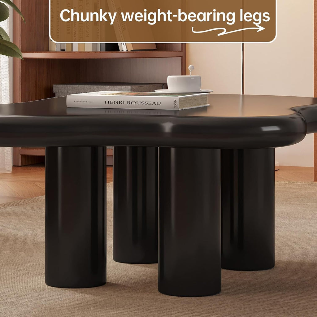 35.43' Cloud Shape Coffee Table, Modern Round Edge Black Coffee Table with 4 Sturdy Support Legs and 2.28' Thick Tabletop for Living Room, Bedroom