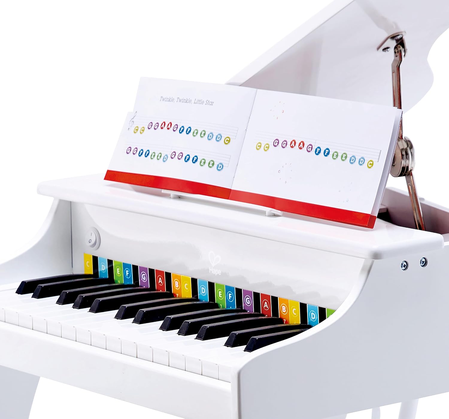 Hape Deluxe White Grand Piano | Thirty Key Piano Toy with Stool, Electronic Keyboard Musical Toy Set for Kids 3 Years+