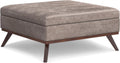 SIMPLIHOME Owen XL Square Coffee Table Storage Ottoman - 40 inch Wide Upholstered Vegan Leather Lift-Top Ottoman in Distressed Grey Taupe, Mid-Century Modern Ottoman for Living Room with Storage