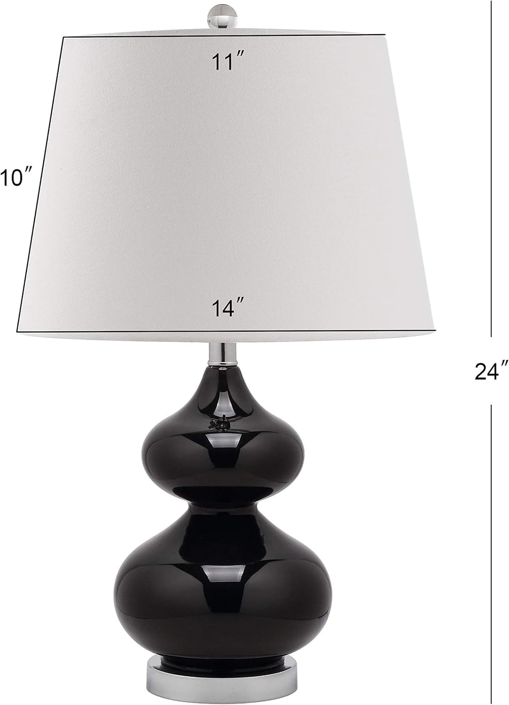 SAFAVIEH Lighting Collection Eva Modern Contemporary Black Double Gourd Glass 24-inch Bedroom Living Room Home Office Desk Nightstand Table Lamp Set of 2 (LED Bulbs Included)