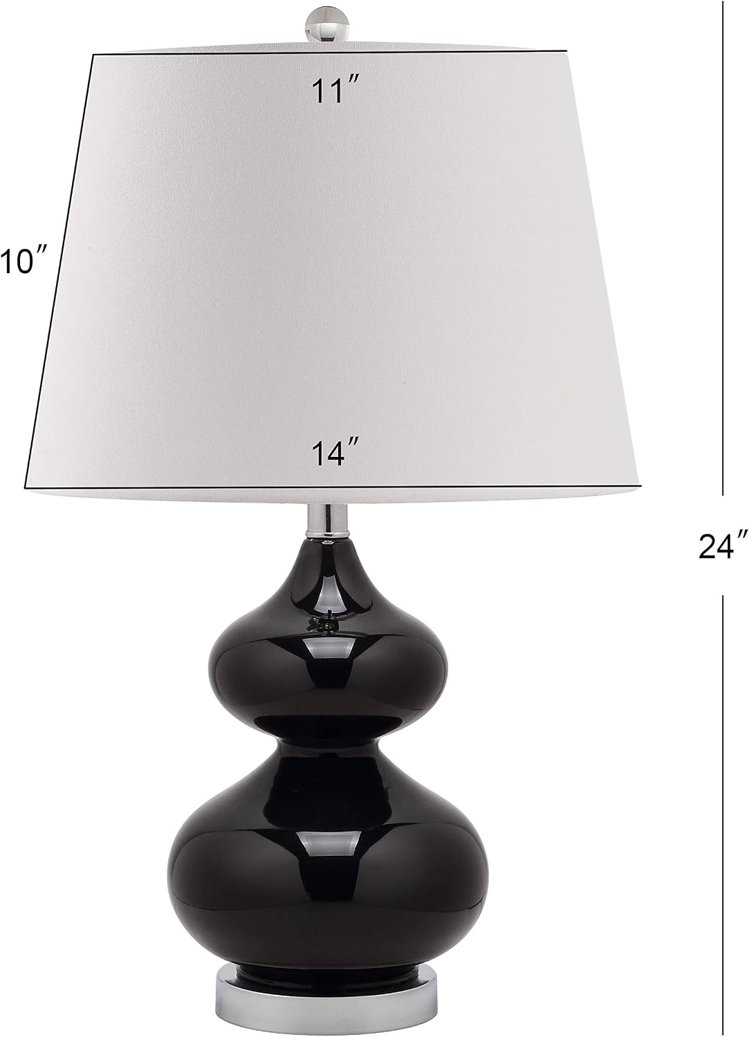 SAFAVIEH Lighting Collection Eva Modern Contemporary Black Double Gourd Glass 24-inch Bedroom Living Room Home Office Desk Nightstand Table Lamp Set of 2 (LED Bulbs Included)