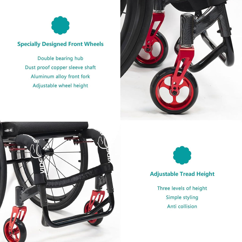 Lightweight Wheelchair,Sports Wheelchairs,Aluminum Alloy Wheelchair,Leisure Wheelchair,All Terrain Wheelchair,Self-propelled Shock-Absorbing Wheelchair,with Handbrakes And Quick Release Rear Wheels(Bl