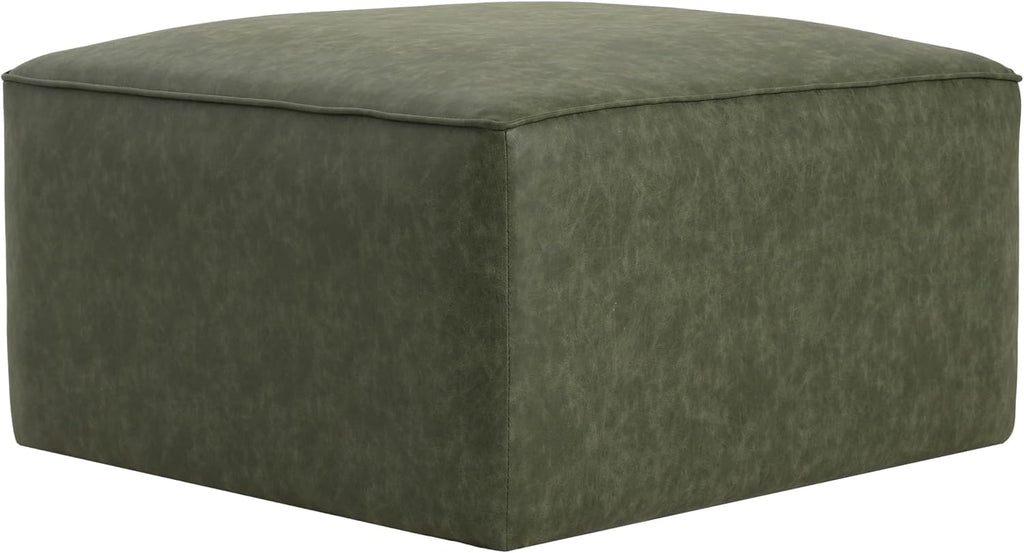 Christopher Knight Home Ellis Faux Leather Ottoman Footstool, Square Pouf Poufee Footrest Ottoman Large Seat, Modern Side Table for Living Room Bedroom Home Decor Gifts, Green
