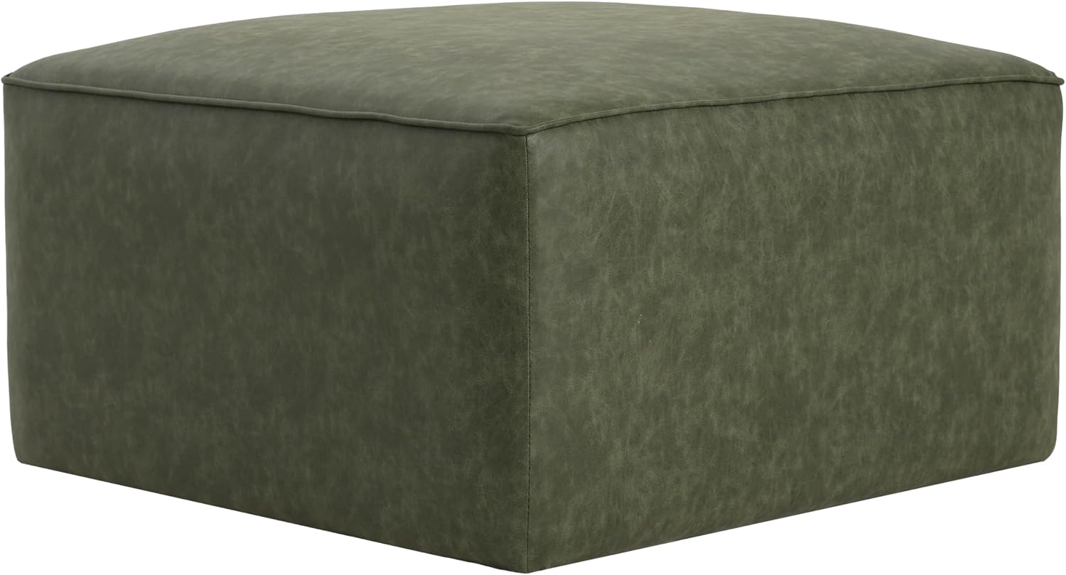 Christopher Knight Home Ellis Faux Leather Ottoman Footstool, Square Pouf Poufee Footrest Ottoman Large Seat, Modern Side Table for Living Room Bedroom Home Decor Gifts, Green