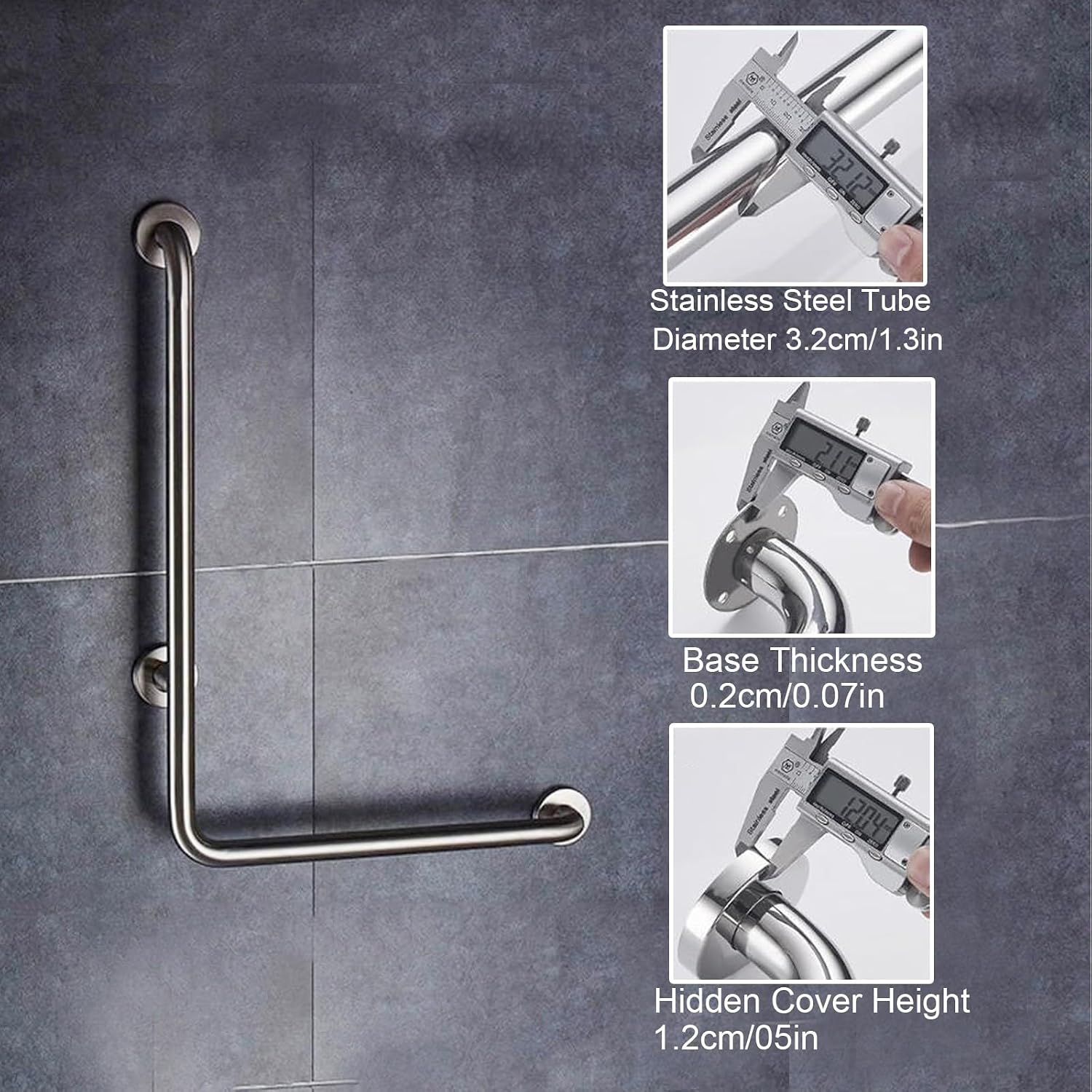 Shower Grab Bars, L Shaped Stainless Steel Bathtub Safety Rail for Elderly and Disabled Assistance in Daily Living (70X60cm/26x24in)