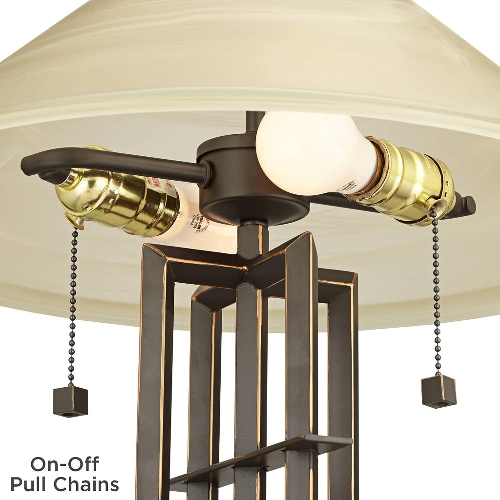 Franklin Iron Works Metro Collection Planes 'n' Posts Mission Rustic Accent Table Lamp 23.5' High Bronze Cone Alabaster Art Glass Shade Decor for Living Room Bedroom House Bedside (Color May Vary)