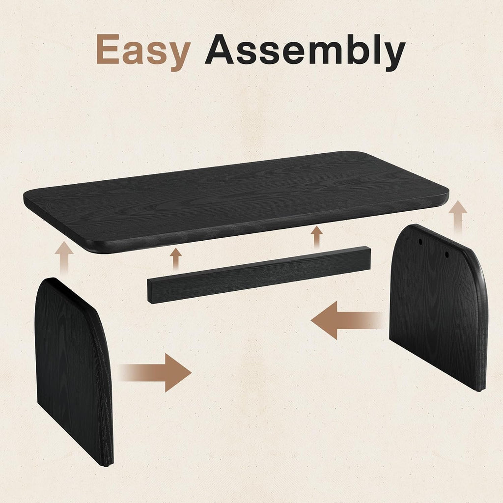 Tribesigns Farmhouse Coffee Table for Living Room, 47-Inch Mid-Century Rectangular Center Table with Rounded Corners, Modern Low Large Cocktail Tea Furniture, Easy Assembly (Black)