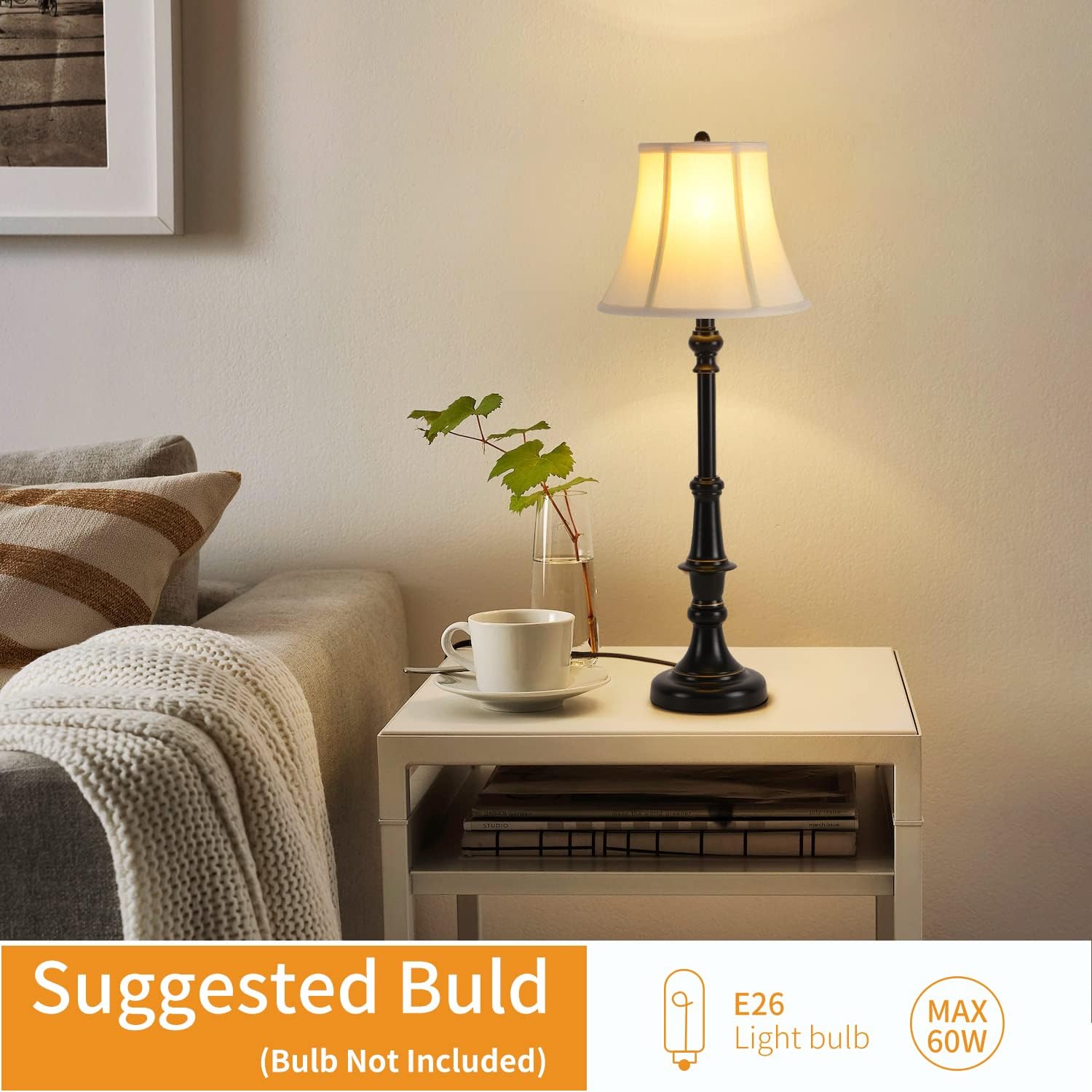 2 Pack Vintage Style Buffet Table Lamp, Traditional Bedside Lamps, Tall Table Lamp Set of Two for Living Room, Bedroom