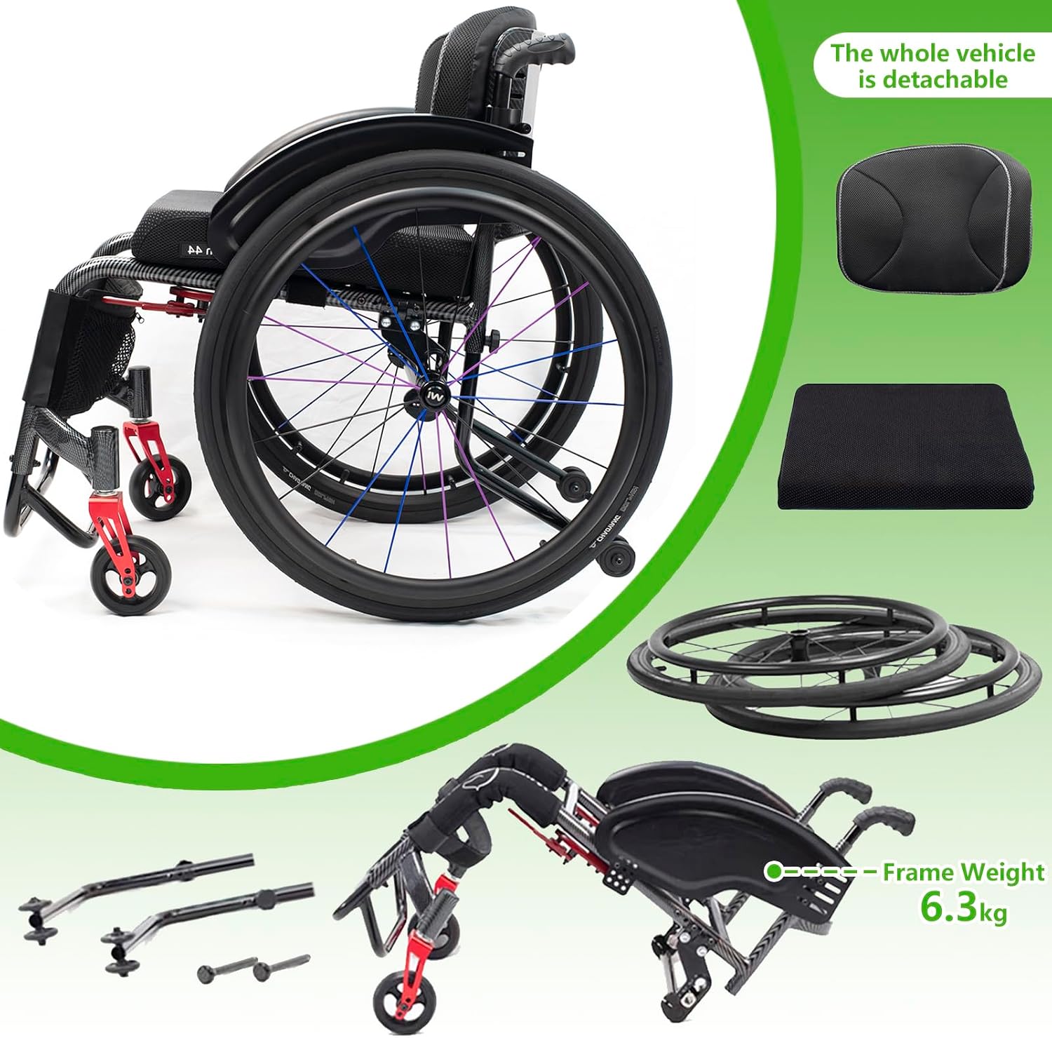 Lightweight Transport Wheelchair,Ultralight Transit Travel Wheelchair,Aluminium Sports Wheelchair,Portable Self-Propelled Wheelchair,Quick Releasefor Rear Wheel,Manual Brake,Storage Bag,Seat Belt(Blue