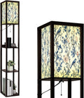 Floor Lamp with Shelves Toile De Jouy Vintage Floral Seamless Pattern 13 Featuring delicate Standing Tall Lamp USB Ports & Power Outlet Modern Corner Lamp Nightstand Light for Living Room Bedroom