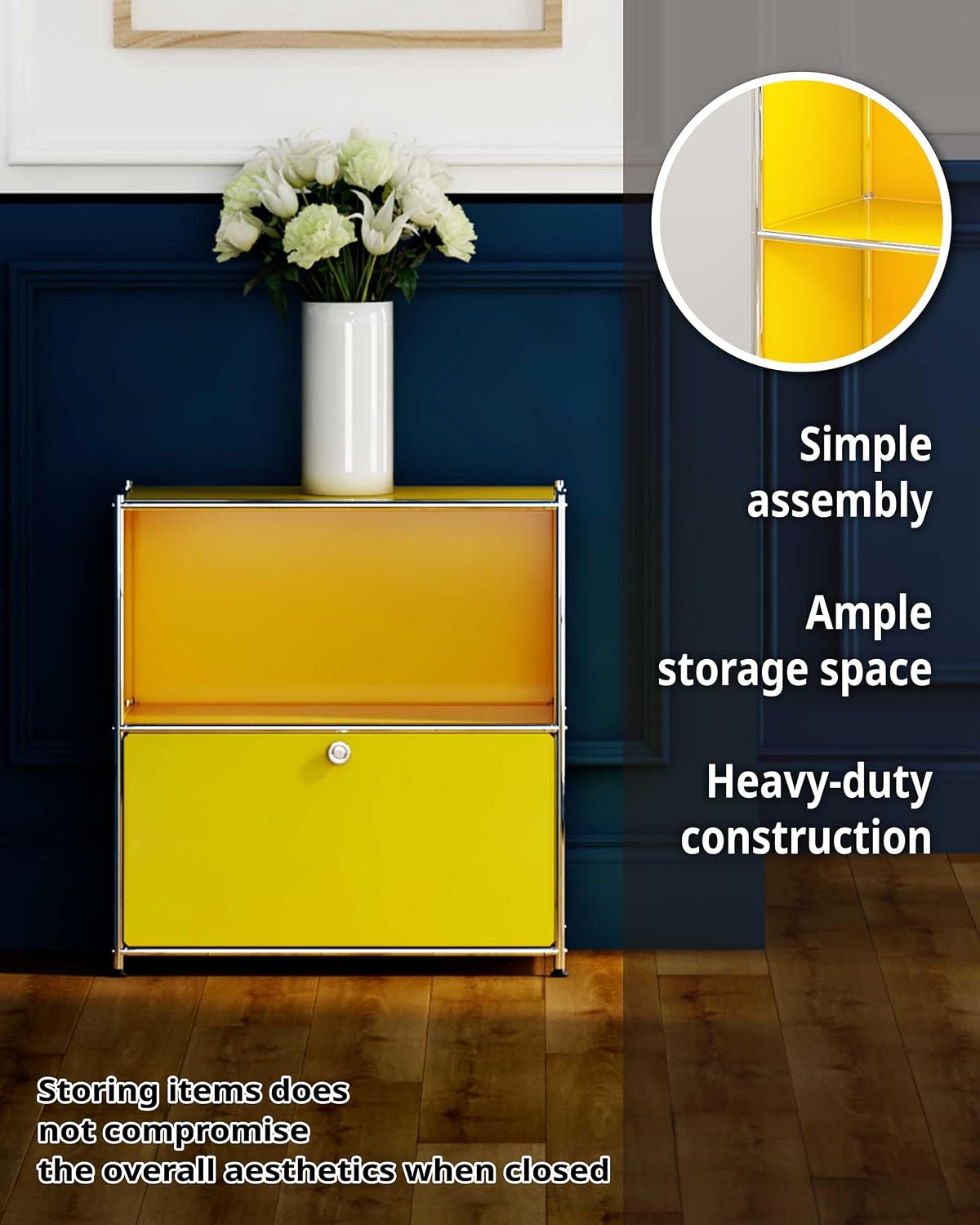 32.5-Inch Flip-Top Storage Cabinet with Detachable Wheels, Metal Side Table and Small Sideboard Cabinet for Living Room, Bedroom, Office, Orange